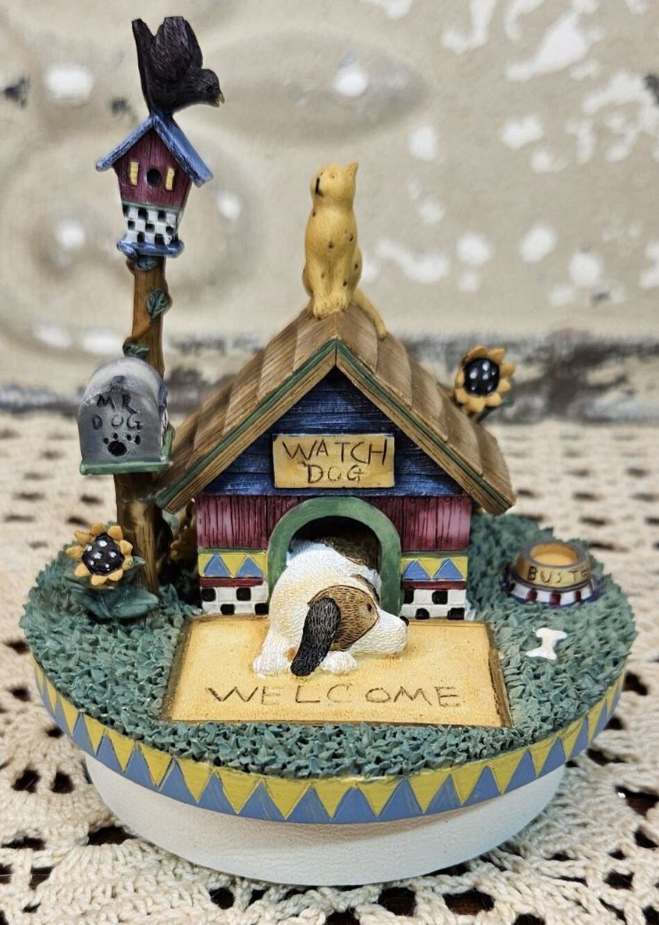 Debbie Mumm Our America Gift Candle Jar Topper "Buster The Watchdog" (READ)